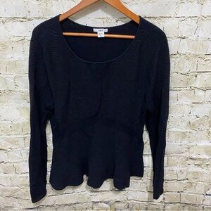 Bar III Black Ribbed 3/4 Sleeve Peplum Knit Top